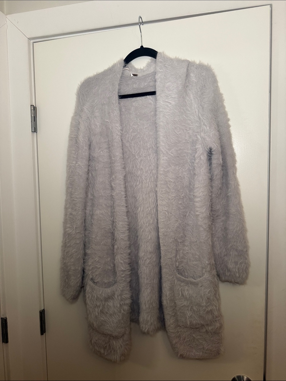 Free People Light Gray Fuzzy Open-Front Cardigan